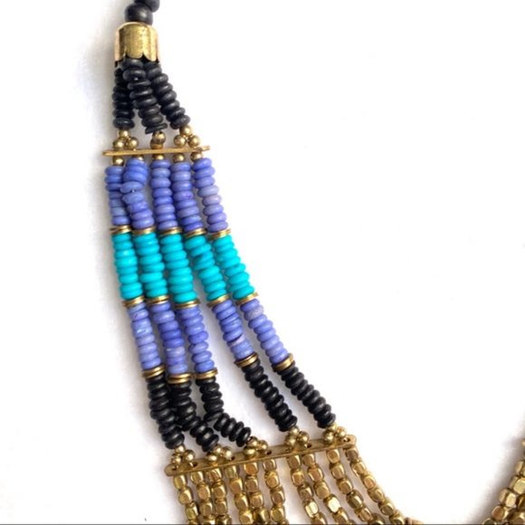 Taneesi Indian Blue Gold Layered Beaded Necklace - Picture 3 of 10